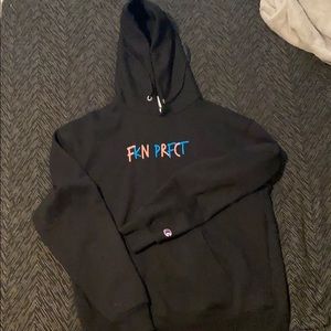 Black “FKN PRFCT” champion hoodie size medium.